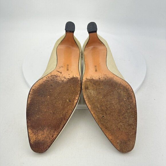 Salvatore Ferragamo Classic Pump Women Size 8 Medium Heel Shoes Cream Beige - Picture 10 of 13